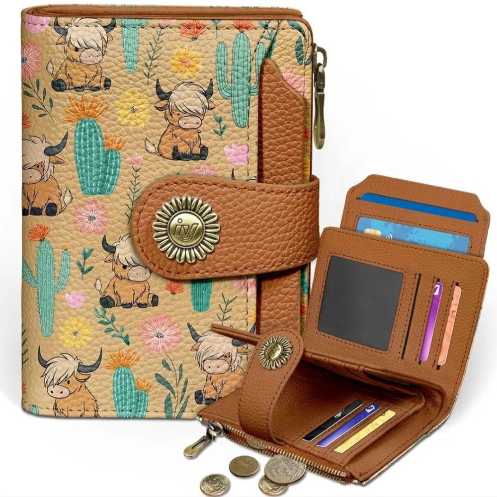 Colorful Cactus and Cow Print Wallet